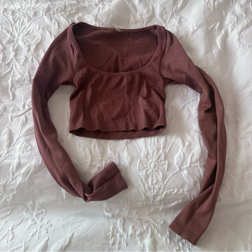 Aritzia SinchSeamless Rib Ribcage Longsleeve in Chocolate Sorbet